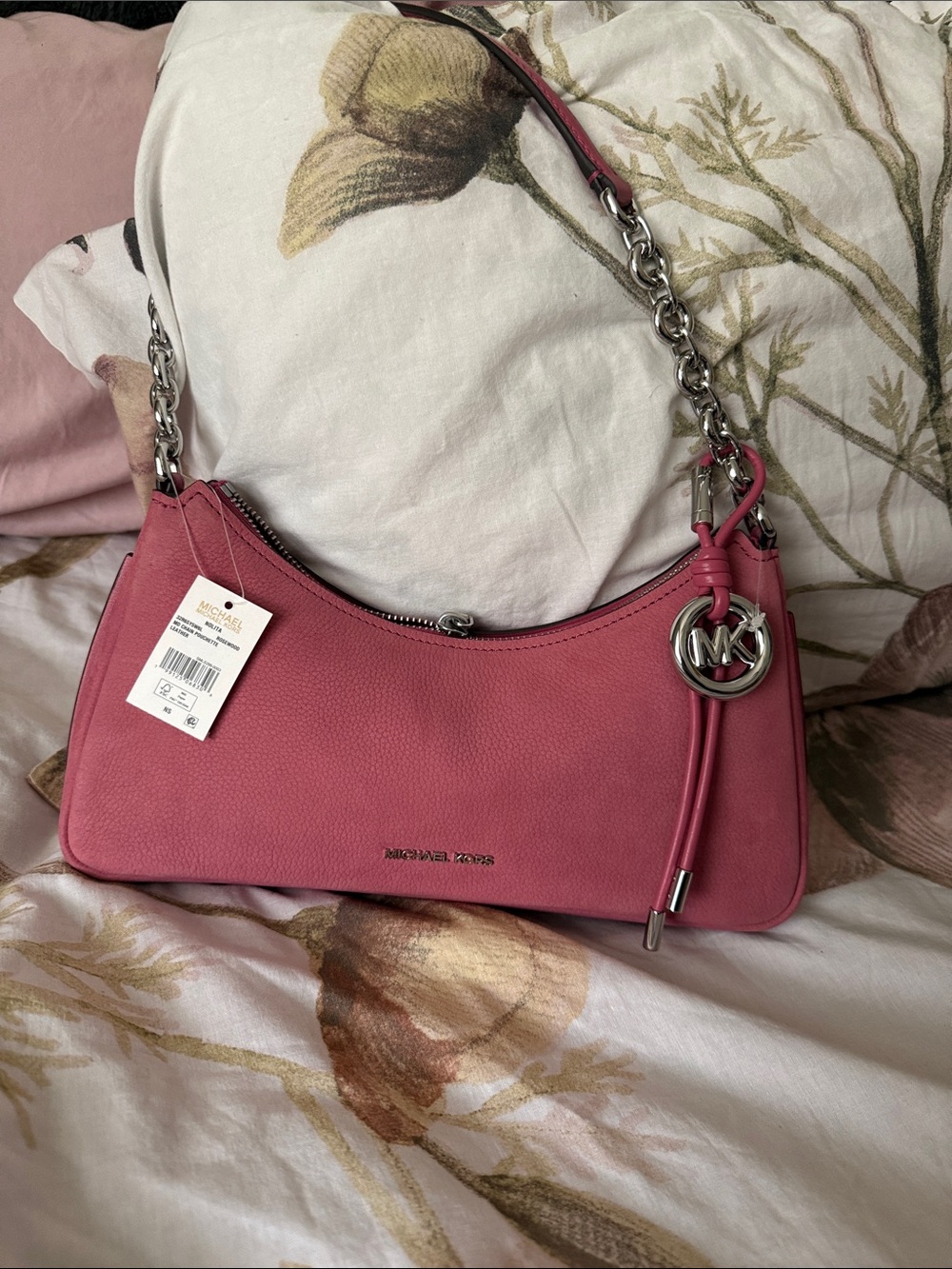 NWT MICHAEL KORS leather Rosewood Pouchette Shoulder Bag with Chain Strap